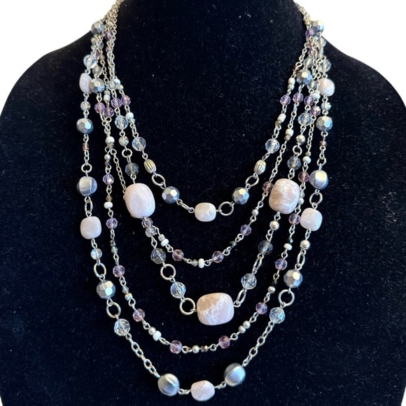Lia Sophia Jewelry - 5-Strand Genuine Jade Gemstone Beaded Lia Sophia "Sugar Plum" Statement Necklace